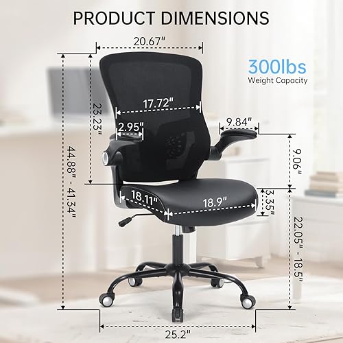Miniatura 3 de Silla de oficina ergonómica, respaldo medio, de malla transpirable, silla giratoria para computadora con soporte lumbar ajustable, brazos abatibles,