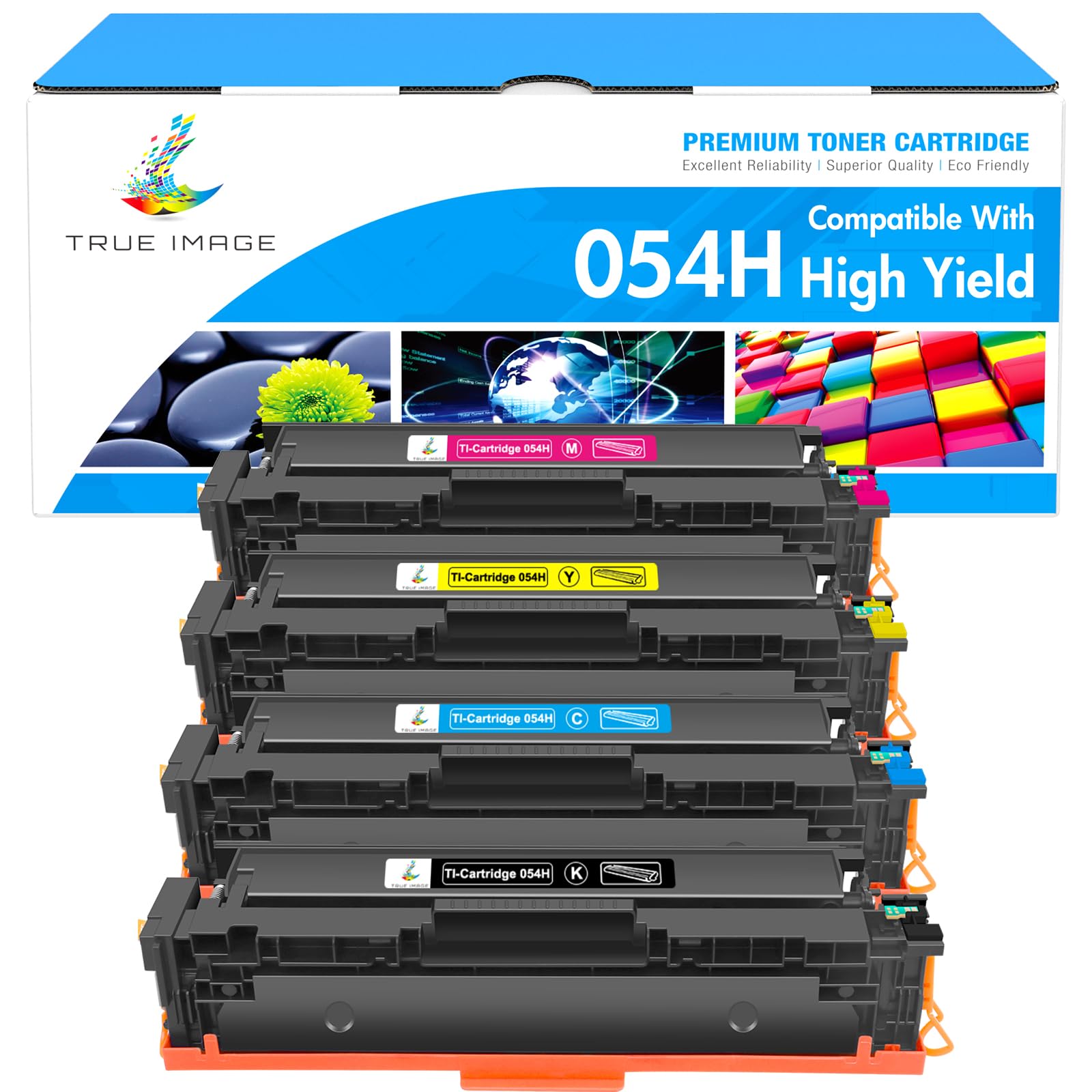 True Image Compatible Toner Cartridge Replacement for Canon 054 054H Toner Canon Color ImageCLASS MF644Cdw MF642Cdw LBP622Cdw MF641Cw Printer Toner (Black Cyan Magenta Yellow, 4-Pack)