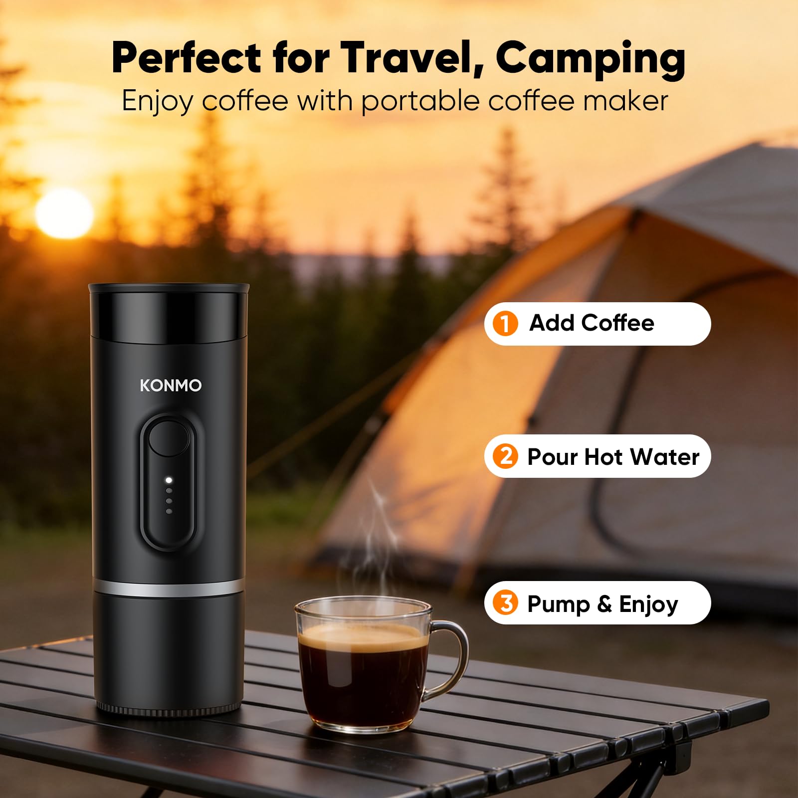 Máquina de café espresso portátil para viajes, mini cafetera funciona con cápsulas y café molido, recargable por USB-C para acampar al aire libre, coche, caravana, viajes de negocios