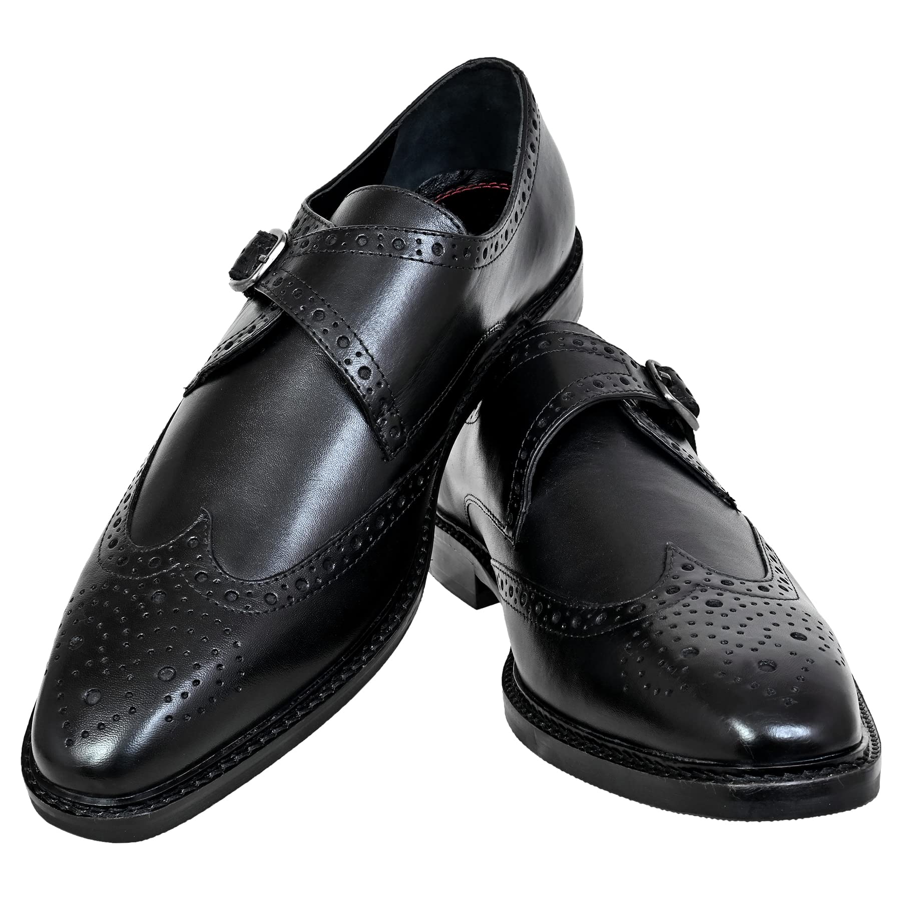 HX London Party & Formal Single Monk Strap Brogue Leather Shoe for Men Black (B0B1B582KC) Amazon Price History, Amazon Price Tracker