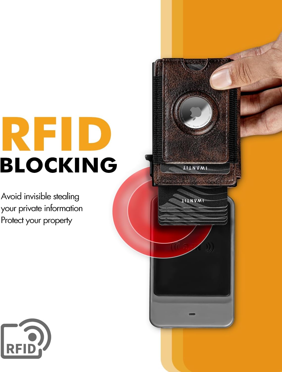 IW Wallet with Airtag Holder for Men: Pop Up Bifold Wallet with Detachable Money Clip ID Window for Air Tag(1st & 2nd Generation) - RFID Blocking for Card Cash - Valentine's Day Gift (Dark Brown) - Image 7