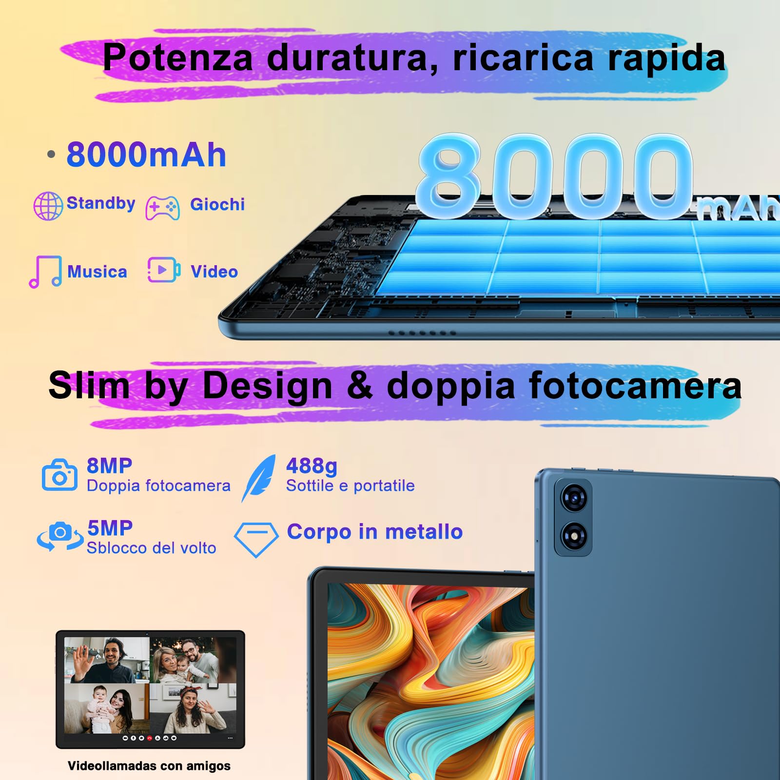 Dghrti Tablet 10 Pollici Android, 8-core 2.0GHz, 22GB RAM+128GB ROM/TF 1TB, UFS 2.1 Flash, 8000mAh, 8+5MP, Bluetooth 5.0, WiFi 5G, Corpo in Metallo, Widevine L1, Tablet con Tastiera e Mouse, Azzurro