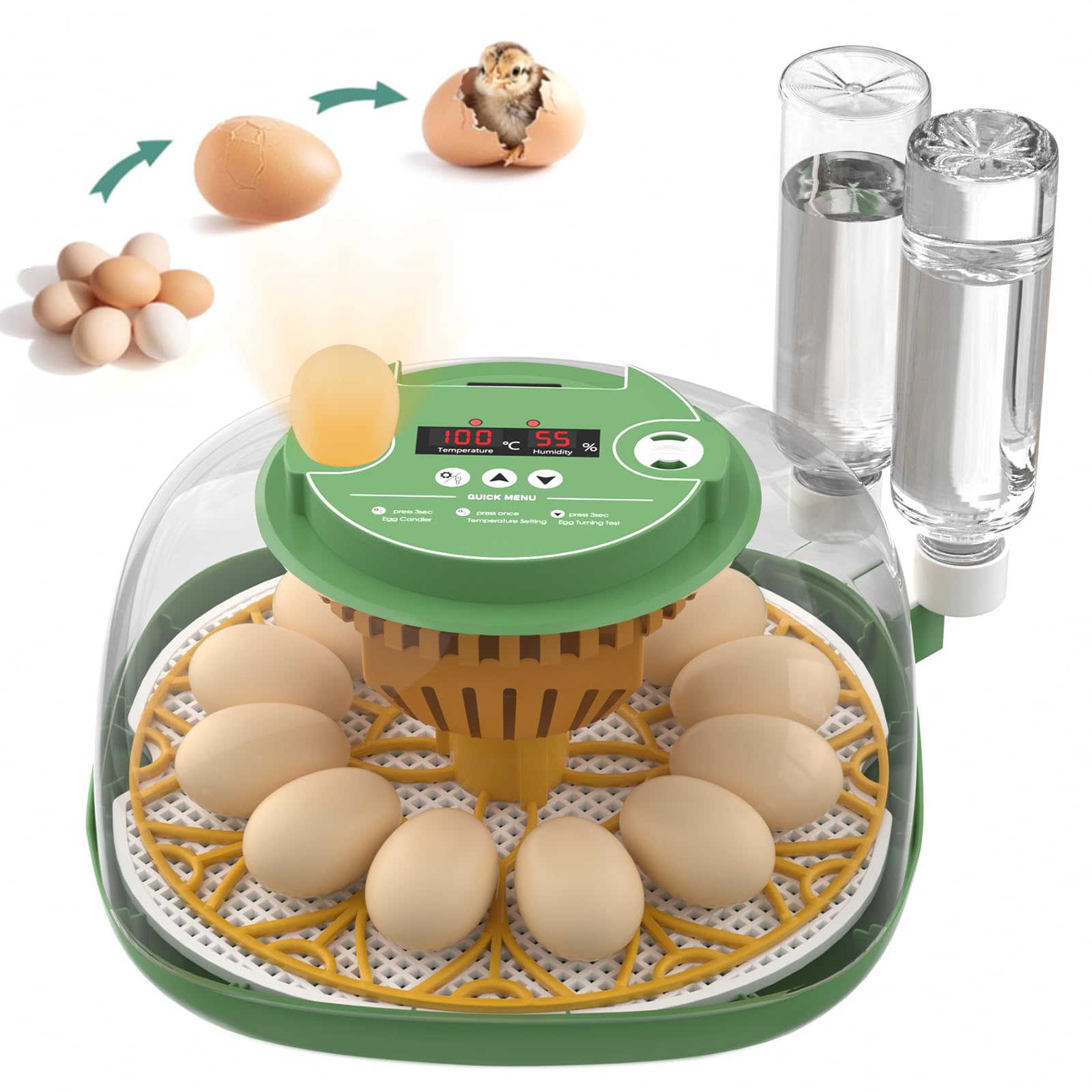 Couveuse Oeuf Automatique, Diealles Shine Incubateur Oeuf 12 Oeufs avec Retournement Automatique des Oeufs et Humidification Automatique, Couveuses pour Oeuf de Volailles avec Contrôle de Température