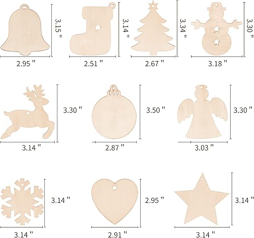 Miniatura 3 de Max Fun 100 adornos de Navidad de madera para manualidades, círculos de madera preperforados sin terminar para manualidades, centros de mesa,