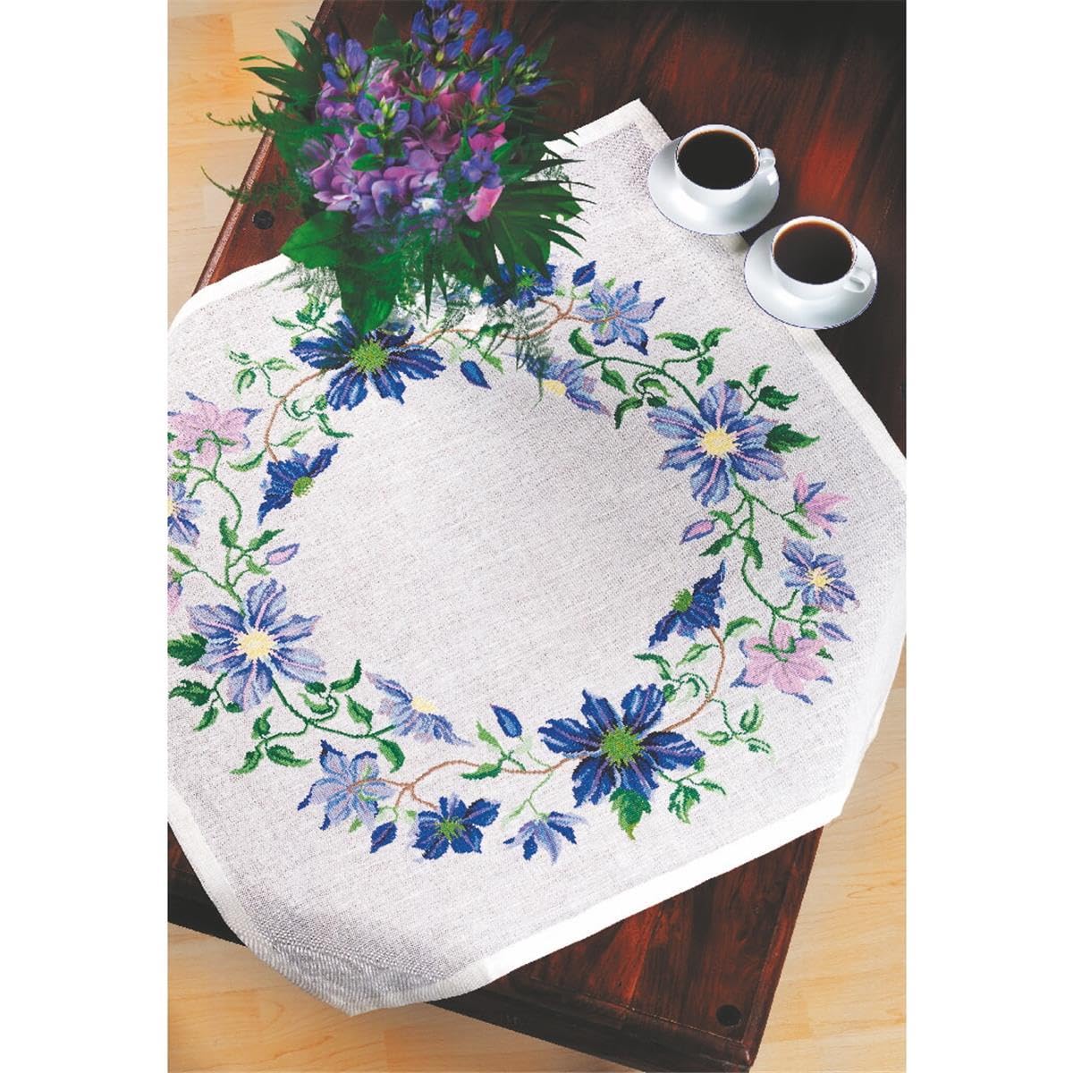 Eva Rosenstand Clematis Ring Tablecloth, 14 Count Cross Stitch Kit