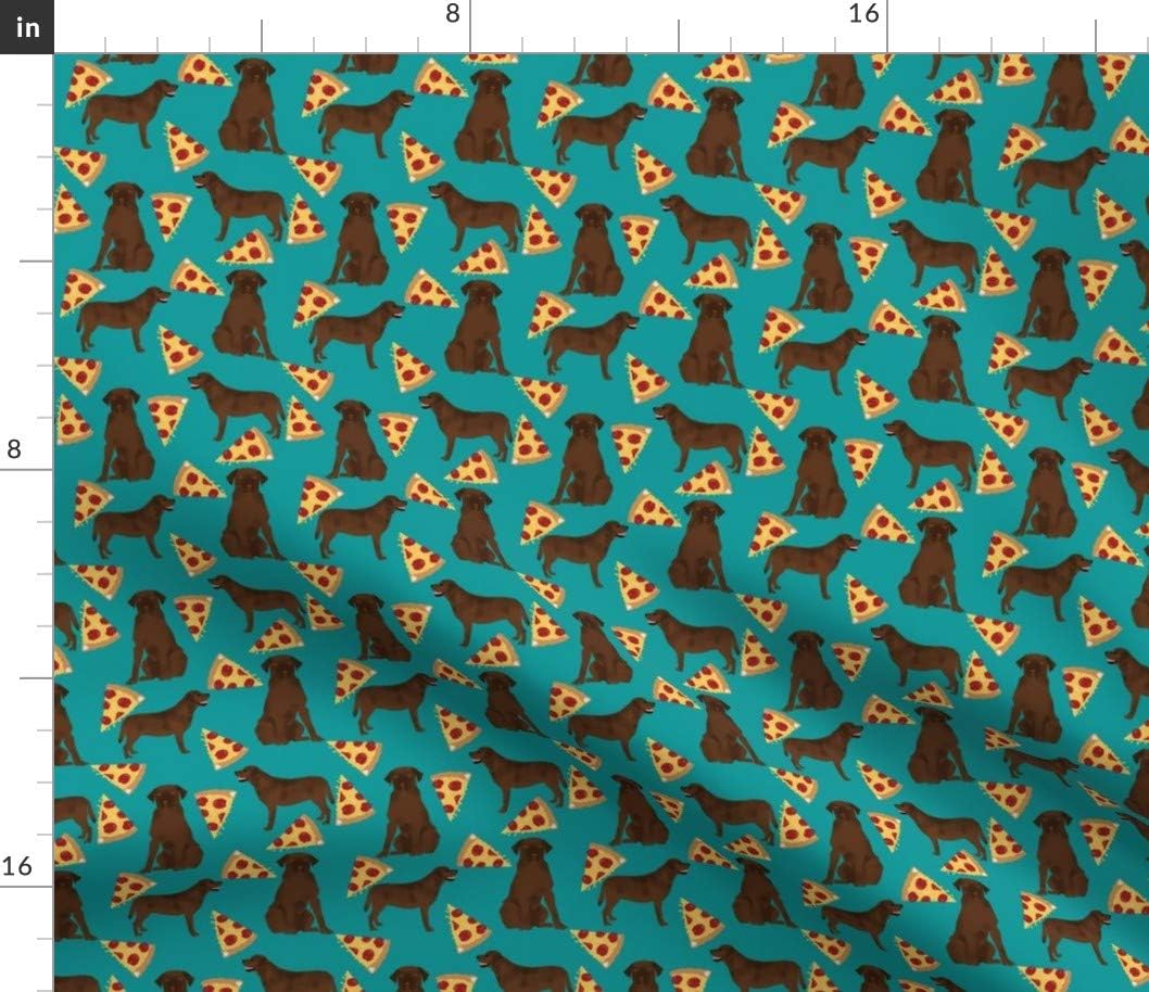 Spoonflower Fabric - Chocolate Labrador Retriever Lab Pizza Food Pizzas Novelty Foods Printed on Petal Signature Cotton Fabric by The Yard - Sewing Quilting Apparel Crafts Decor