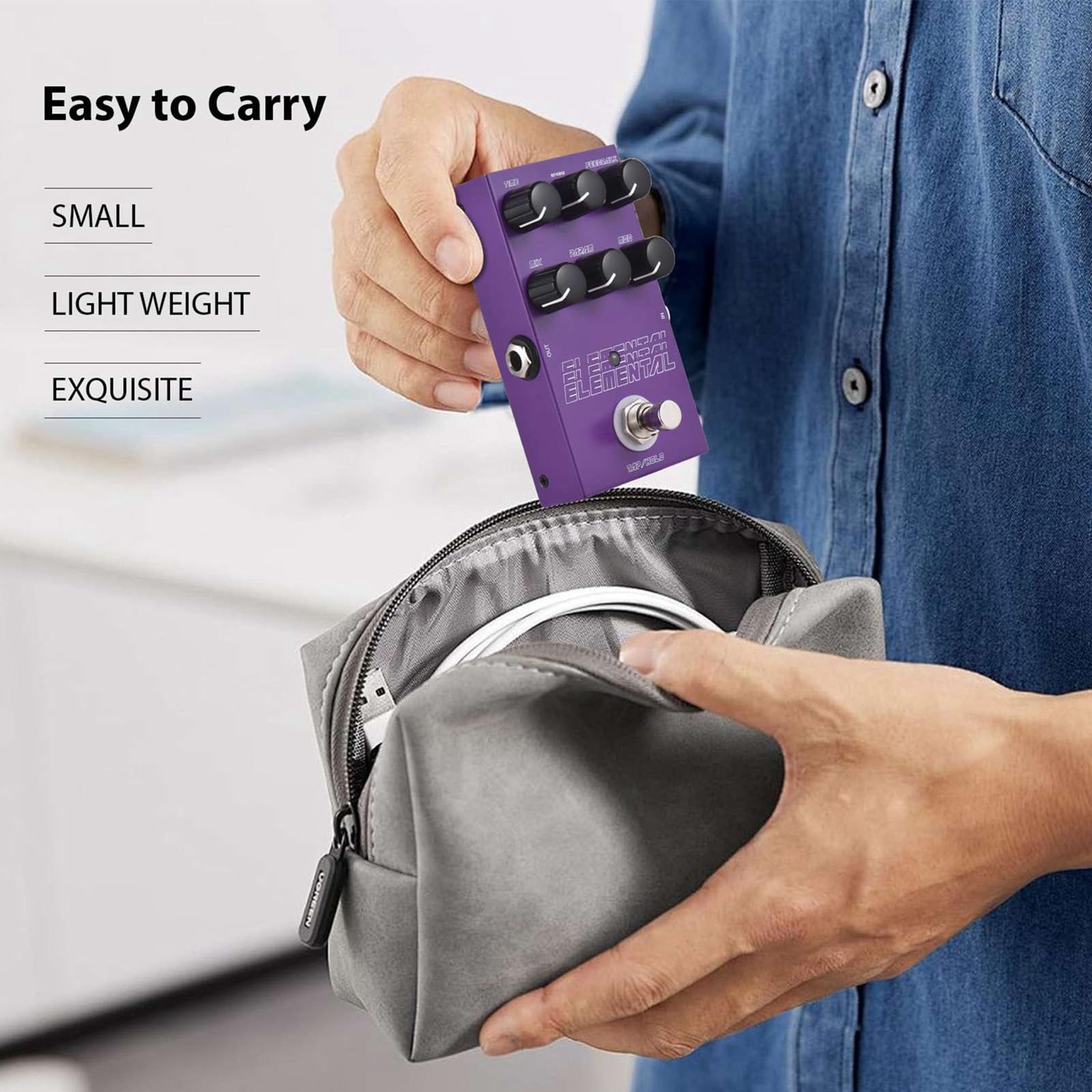 Nikou M-VAVE Delay - Pedale digitale Delay con 9 regolatori di effetti, ingresso per chitarra, alloggiamento in metallo, DC9 V/tipo C, 2 modalità di alimentazione (viola)