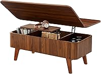 Vista 9 de Mesa de centro elevable 3 en 1, mesas de centro convertibles acanaladas que se convierten en mesas de comedor, moderna mesa central de madera Nuez 3