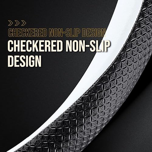 Miniatura 5 de LKWLIKEI Funda de cuero de napa ultrafina para volante Tesla Modelo 3Y, diseño antideslizante y modificación interior de accesorios de coche (blanco)