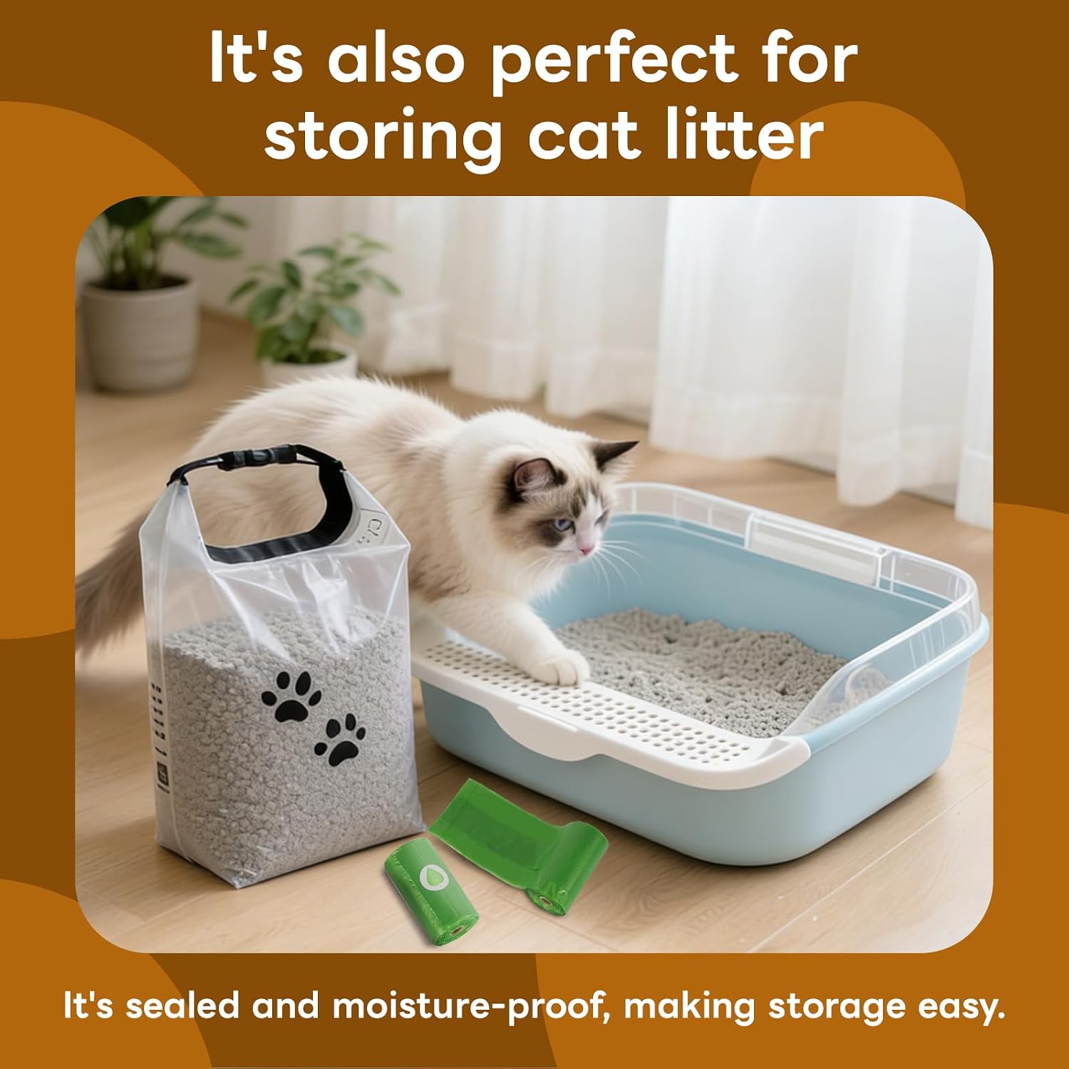 Dog Food Storage Bag with Roll-Top Closure, Food Grade, for Travel, Camping Trip, Boarding, 14 Cups with195 Dog Poop Bags
