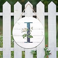 Vista 123 de Welcome Sign for Wall Initial Letter C Blue Round Wood Signs Monogram White Floral Wood Plaque Fresh Flowers 12in Mid Century Home Wall Decor for