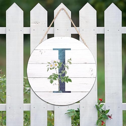 Vista 123 de Welcome Sign for Wall Initial Letter C Blue Round Wood Signs Monogram White Floral Wood Plaque Fresh Flowers 12in Mid Century Home Wall Decor for