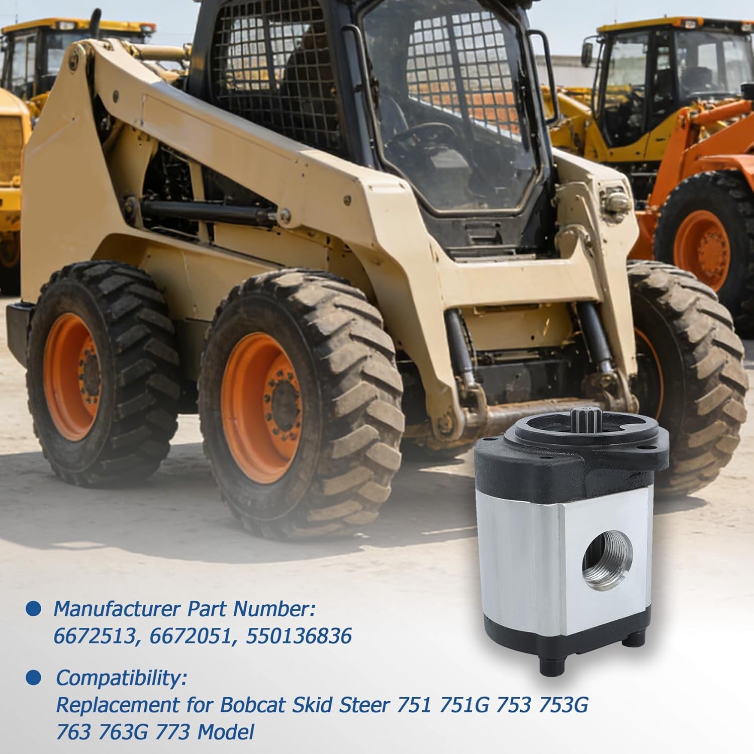 WFLNHB 6672513 6672051 550136836 Hydraulic Pump Replacement for Bobcat Skid Steer 751 751G 753 753G 763 763G 773 Model