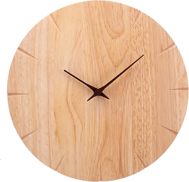 VIVILINEN 12inch Wall Clock Silent Solid Frameless Wood Wall Clock Round Non-ticking Vintage Easy to Read for Living Room Bedroom Home Decor Office