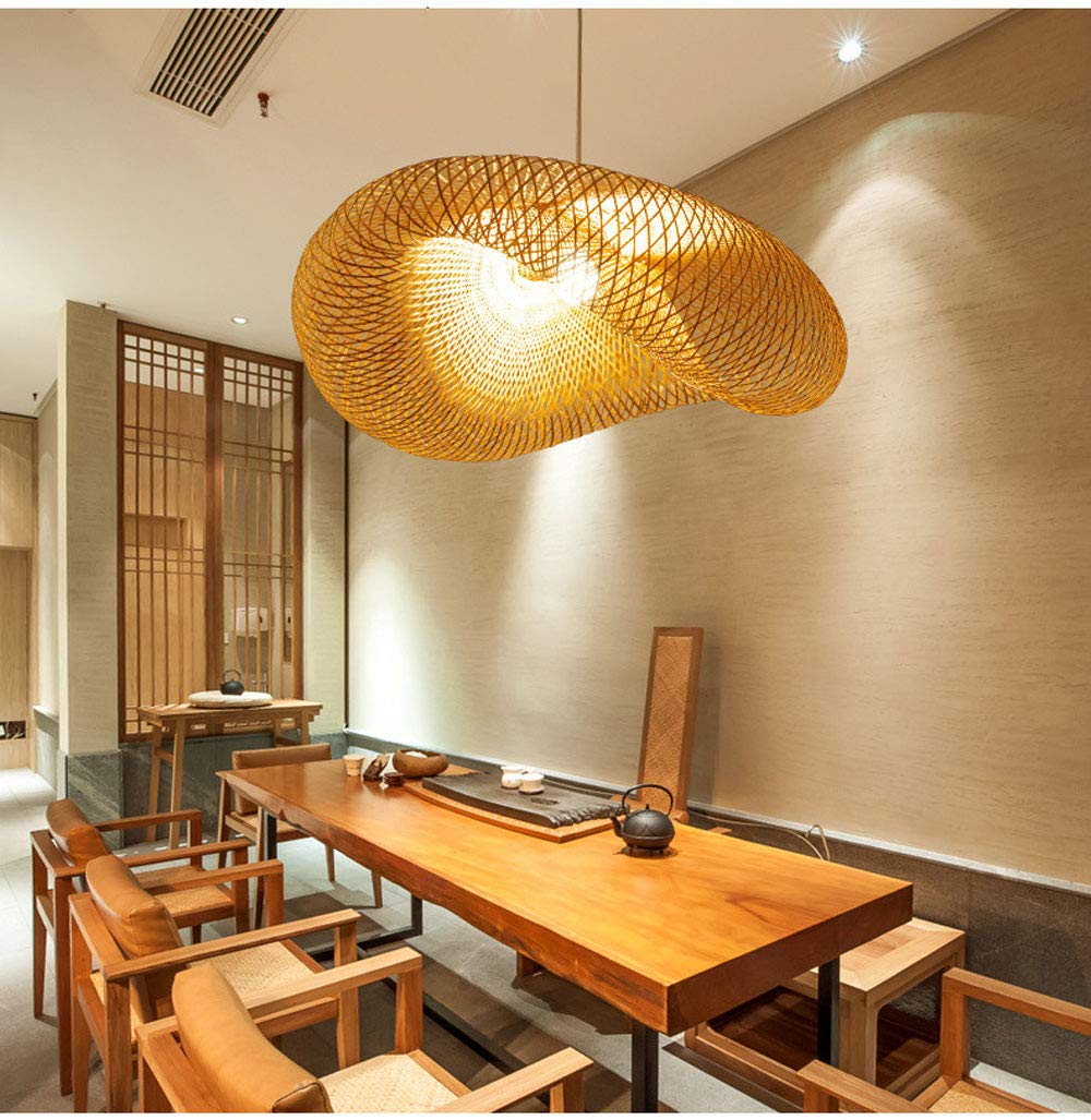 CHENKUI Pantalla De Lámpara De Estilo Geométrico De Araña Arte De Bambú Moderno 1 Luz, Lámpara Colgante De Techo De Ratán Tejido Accesorios De Iluminación De Techo De Decoración Nido De Pájaro Mimbre
