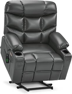 MCombo Oversized Power Lift Recliner Chair with Extended Footrest, Extra Wide for Big and Tall Elderly People, Faux Leather R7289 (Dark Grey, Medium-Wide) | Assist with Standing, 150° Recline, 26" Seat Width, 4.7" Extra Footrest, USB ports, Cup Holder, Easy Assembly, FSC Certified