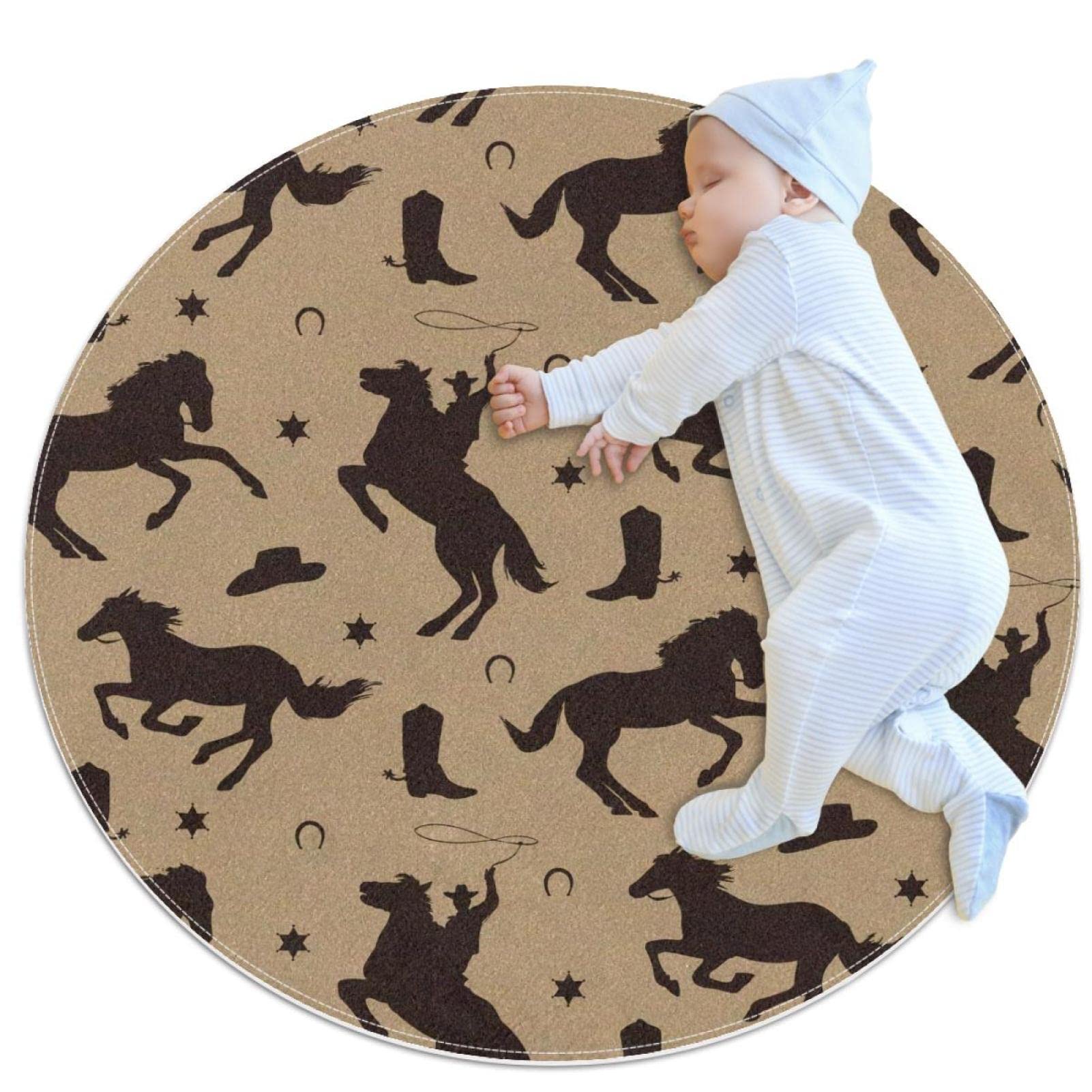 Alfombra de area de juego para ninos con dibujo de caballo alfombra redonda infantil JDEZ