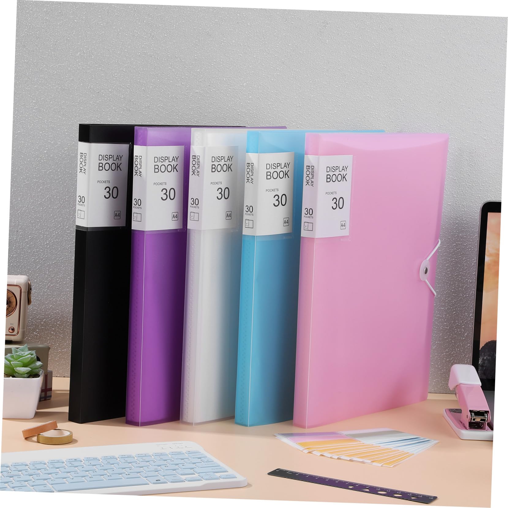 PLAFOPE 5 Piezas Carpeta con Fundas Plásticas Transparentes Organizador Resistente para Presentación y Archivo con Stickers Decorativos