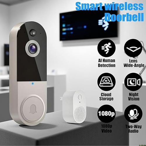 Miniatura 3 de Timbre de puerta seguro inalámbrico, sin mensual, FeeSafe Timbre - Timbre de video Wi-Fi HD de 1080p con visión nocturna y audio bidireccional para