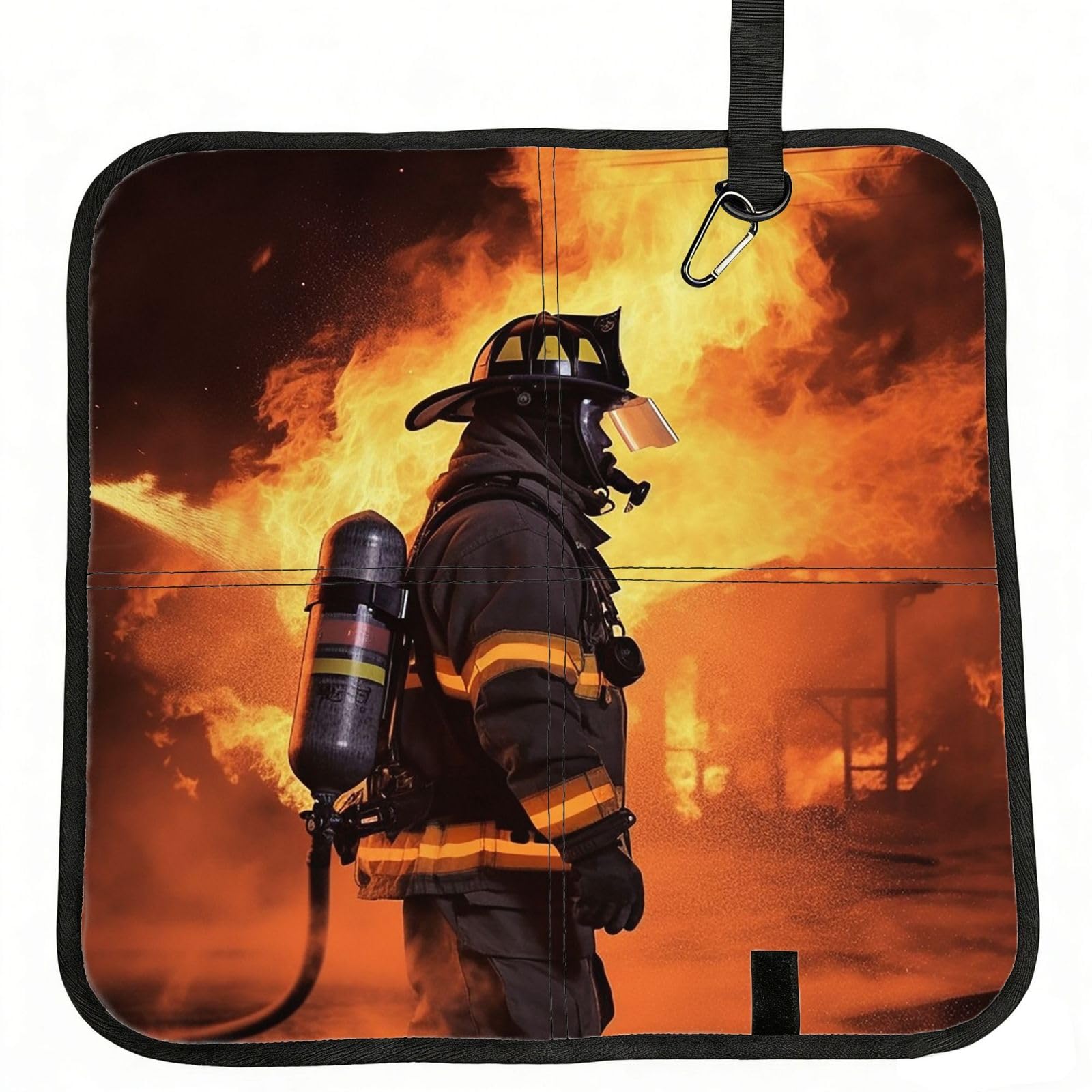 Firefighter Fireman Flame Seat Cushion Folding, Indoor Outdoor Portable Chair Cushion for Camping, Waterproof Memory Foam Sitting Mats for Picnic Hiking, Lightweight & Compact 15.8 x 15.8 in