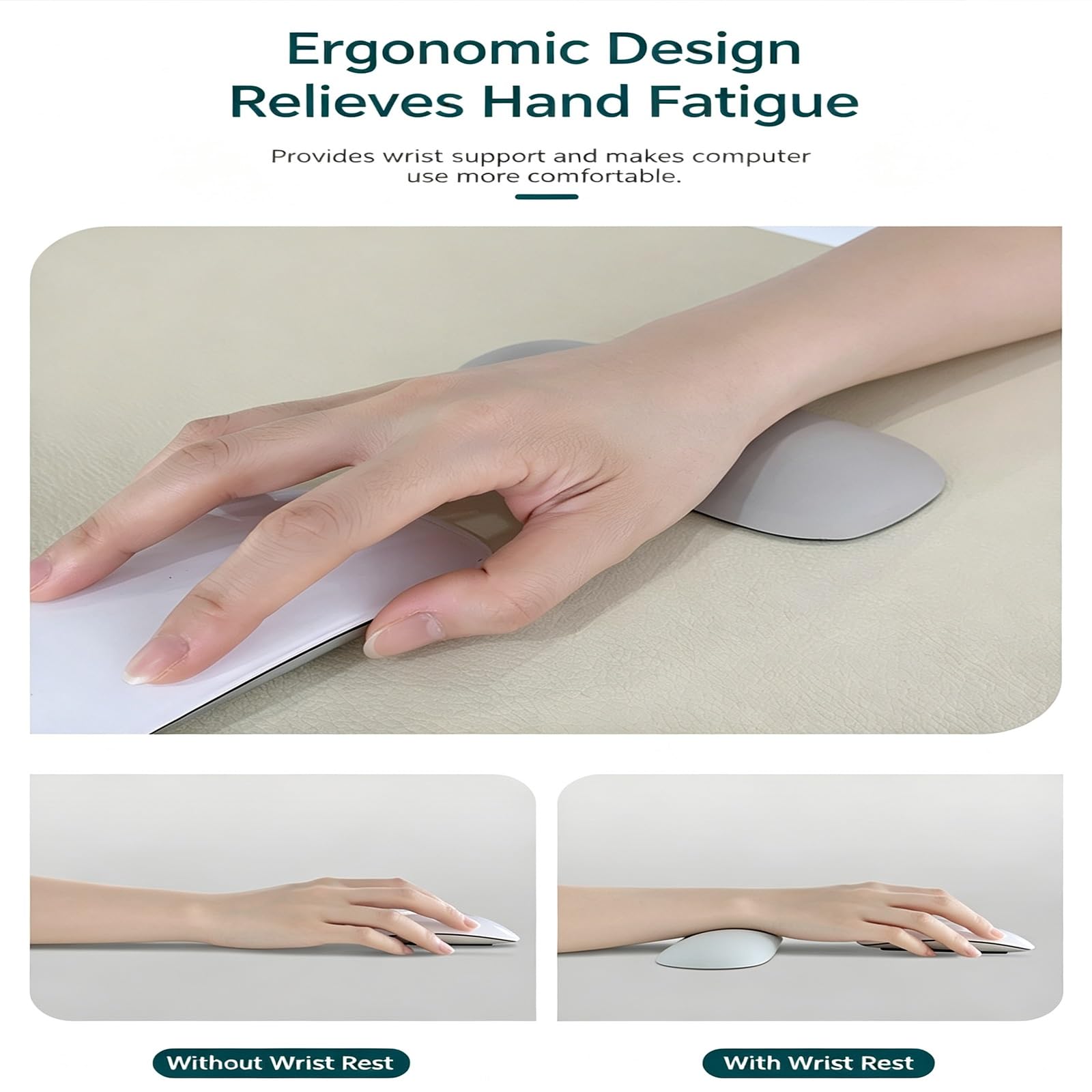 Reposa Polso Mouse in Silicone, Supporto Ergonomic Gel | For Computer Portatile, Silicone Rinfrescante for Ufficio Gaming, Sollievo Dolore(Fine White)