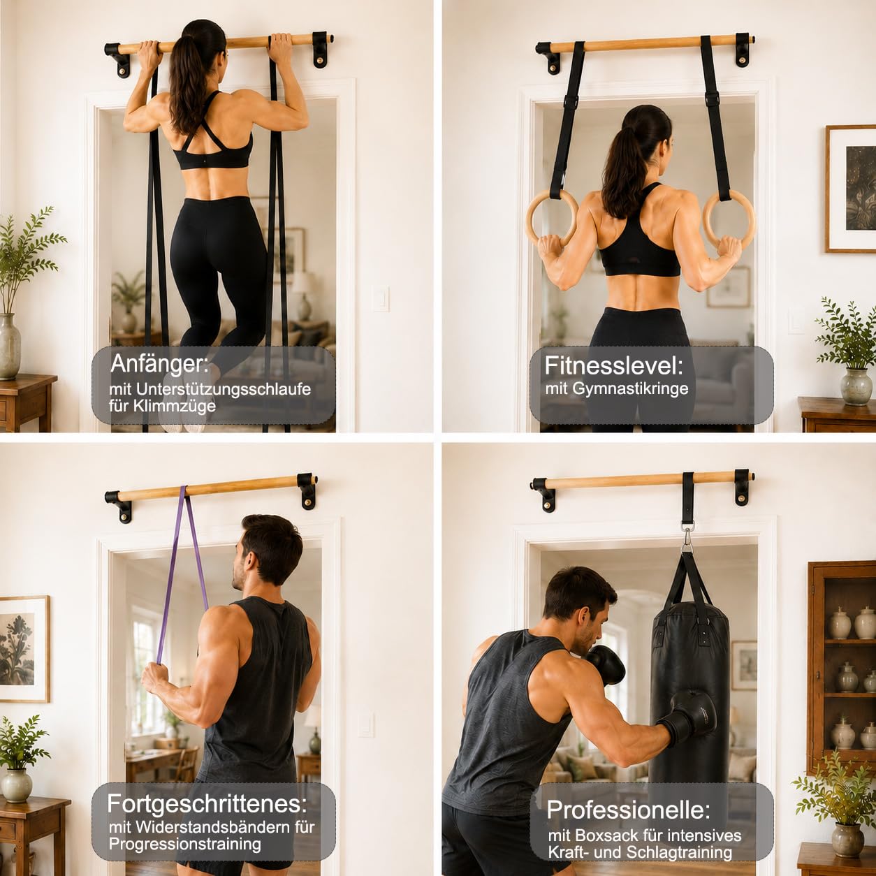 Klimmzugstange Wandmontage aus Holz, 40mm Holzgriff aus Buche, Platzsparende Pull Up Bar für Home Gym & Calisthenics, 130kg Belastbar – 100 CM