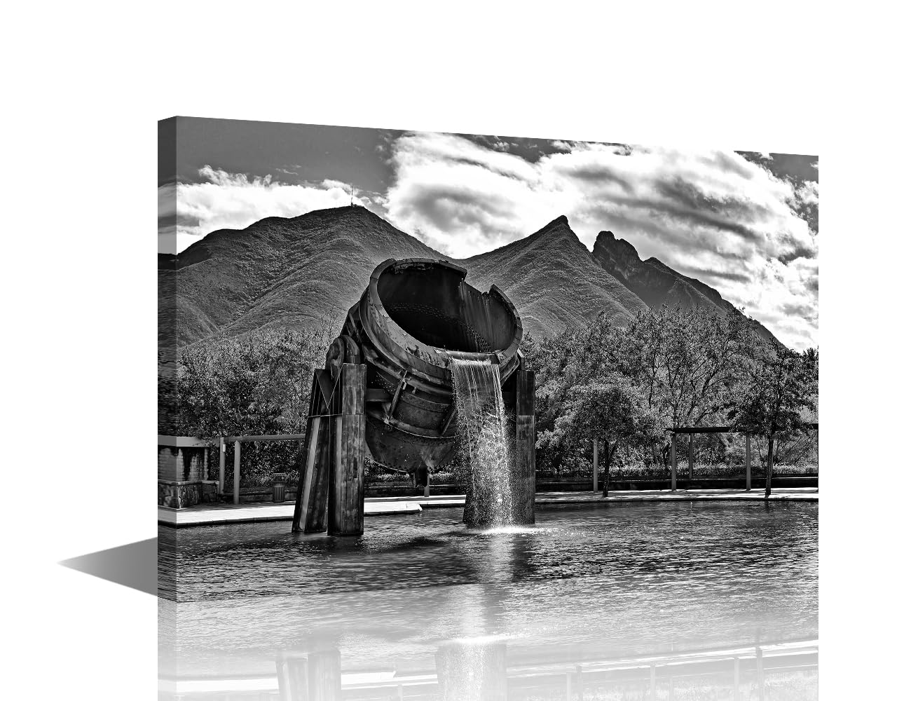 TUMOVO1 Piece Fundidora Park Wall Art Painting on Canvas Black and White Bedroom Wall Art Monterrey Mexico Modern Home Decor for Living Room Bathroom Pictures Stretched on Wooden Frame, 18x12in