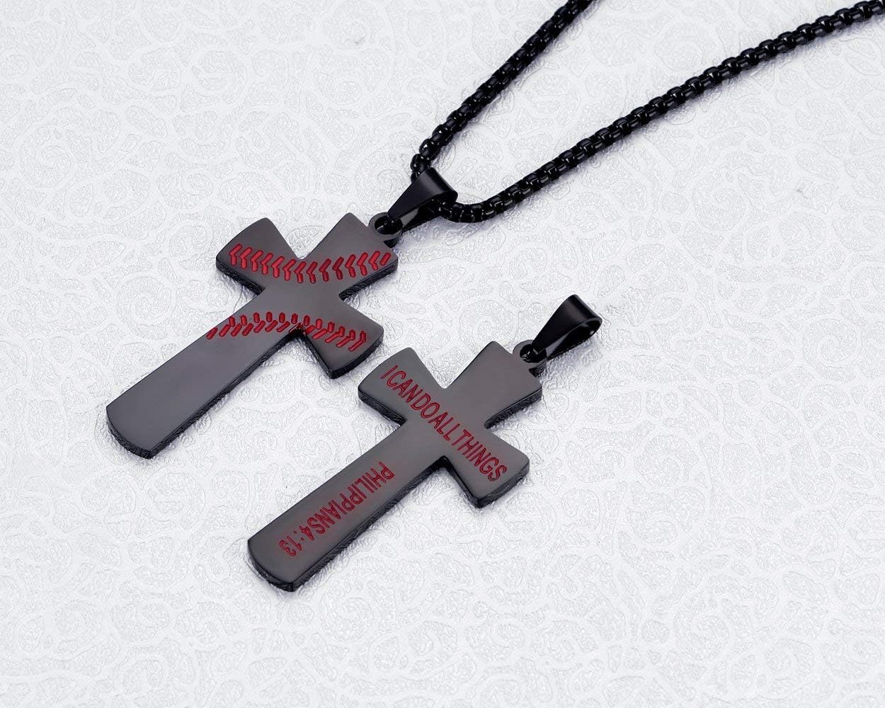 Rehoboth Baseball Cross Pendant Necklace for Men Women Adjustable 22+2" Stainless Steel Chain - Image 2