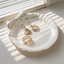 Ceramic Ring Dish with Bow,Engagement Wedding Gifts for Women-Decorative Jewelry Tray for Rings,Earrings,Trinket Tray Plate,Key Bowl-Birthday Basket Gift Idea for Women