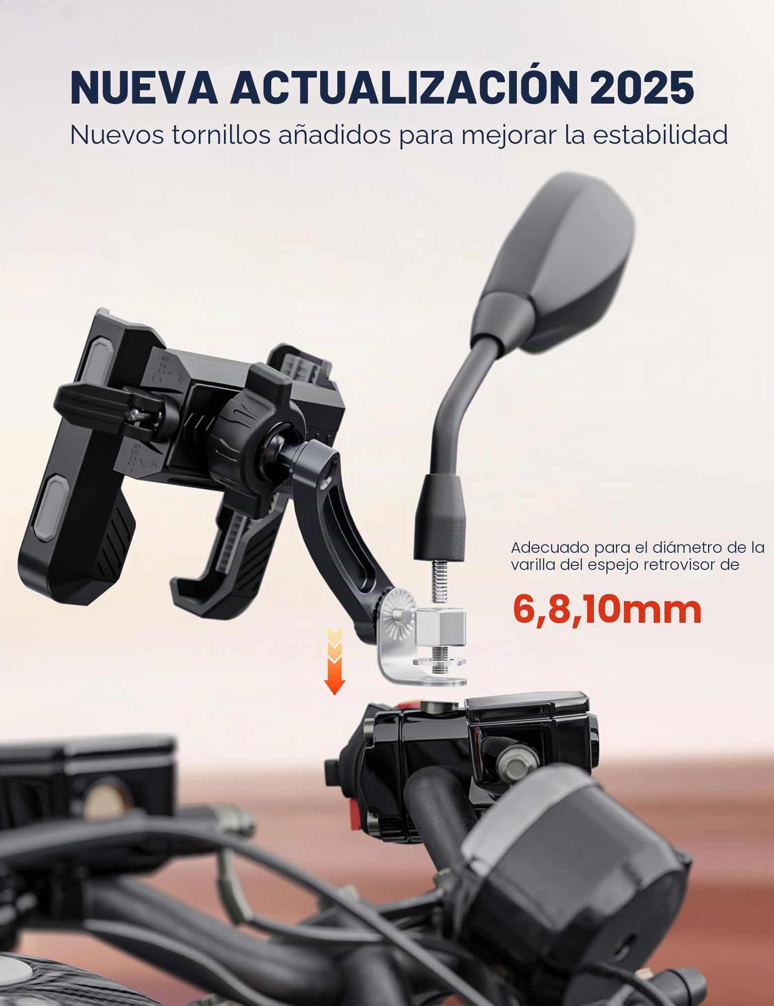 Grefay Soporte Movil Moto [1S Liberación Rápida] Soporte Telefono Moto para Espejo Retrovisor con Rotación 360 para Smartphone de 4.5-7" Pulgadas (Black 1)