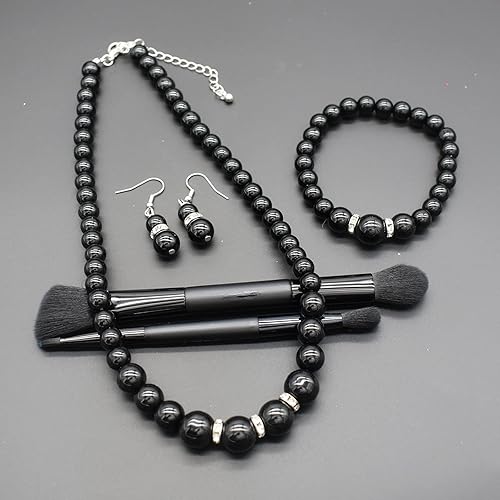 Miniatura 5 de JNF Collar de perlas para mujer, collar y aretes de perlas de cristal con diamantes de imitación para novia, fiesta, joyería de boda