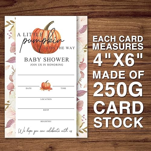 Miniatura 3 de JY023 - Invitaciones para baby shower de otoño con diseño de calabaza dulce está en camino, hojas de otoño, tema de otoño, paquete de 20 tarjetas de