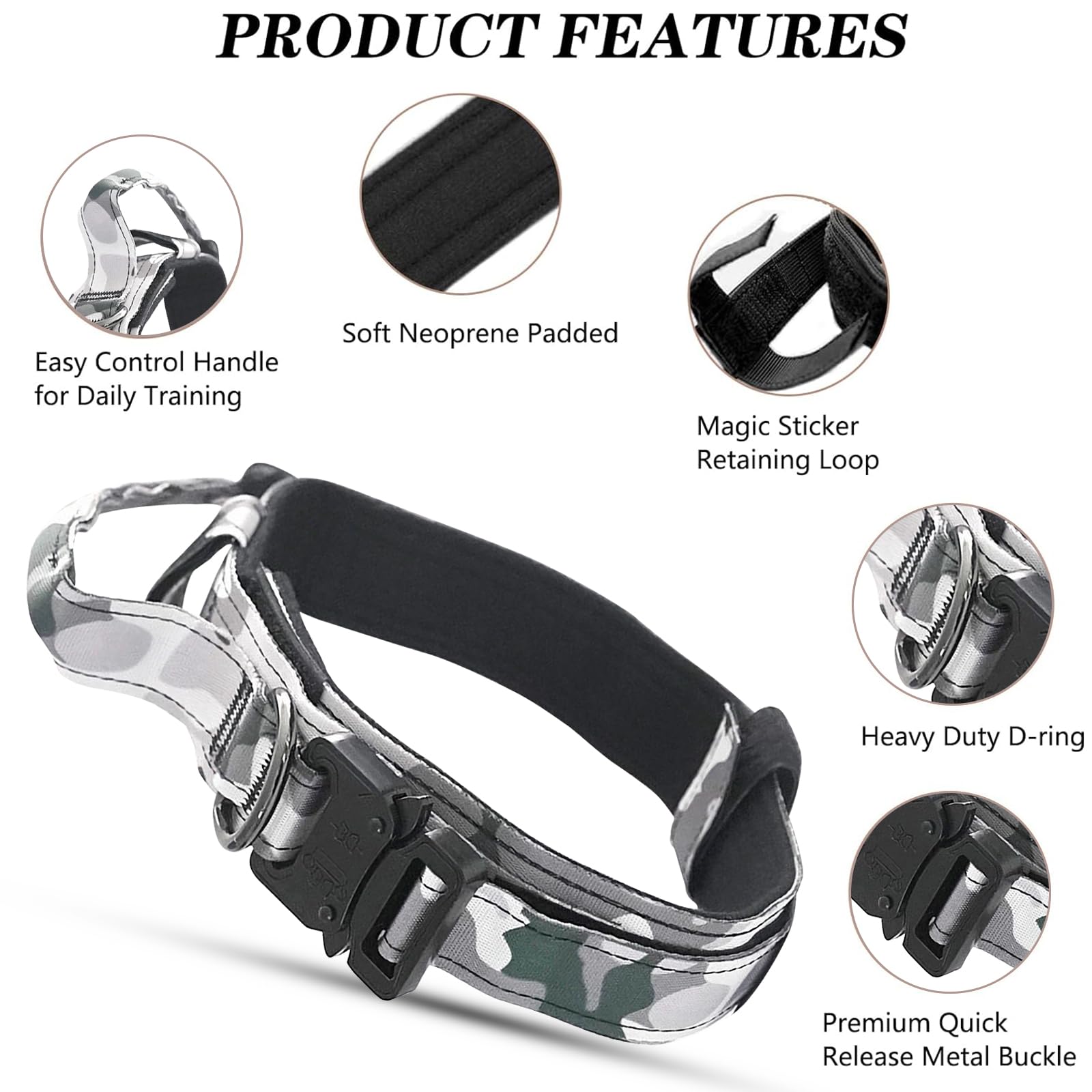 Ledeak Tactical Dog Collar, Padded Breathable Soft Nylon Pet Collar with Heavy-Duty Metal Buckle - Image 3
