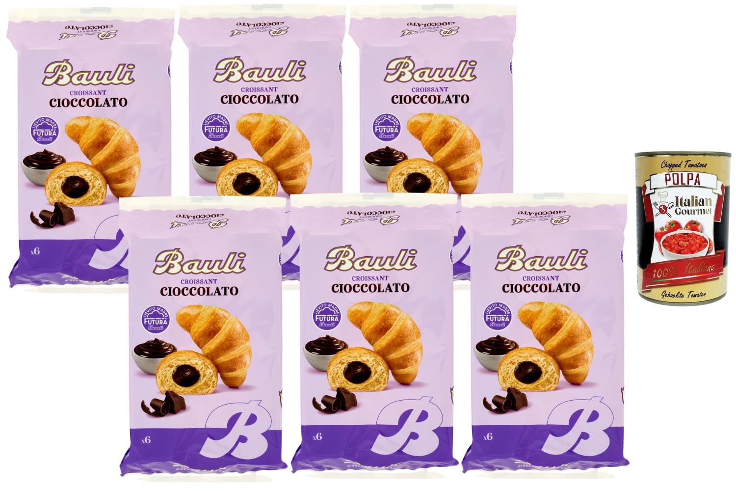 Italian Gourmet Bauli Croissants italiens fourrés au chocolat 6 x 300 g – viennoiserie moelleuse, snack sucré pour petit-déjeuner & goûter, cœur cacao gourmand + Italian Gourmet Polpa
