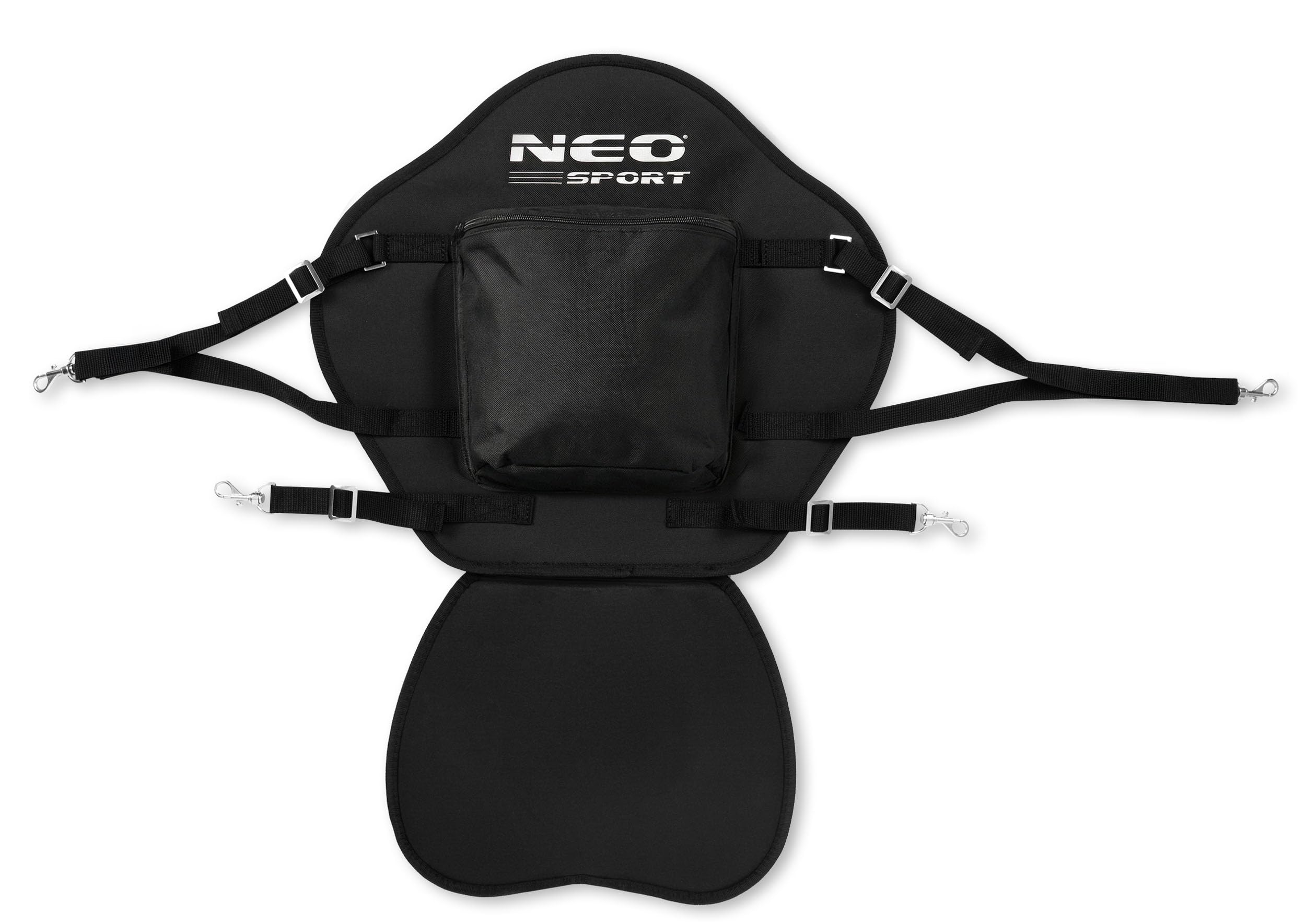 Neo-Sport Siedzisko do Deski SUP z Oparciem - Wygodne Piankowe Siedzisko Kajakowe z Kieszenią - Stabilne Wsparcie Pleców - Paddleboarding - Uniwersalne Mocowanie - Czarne 77 x 52 cm