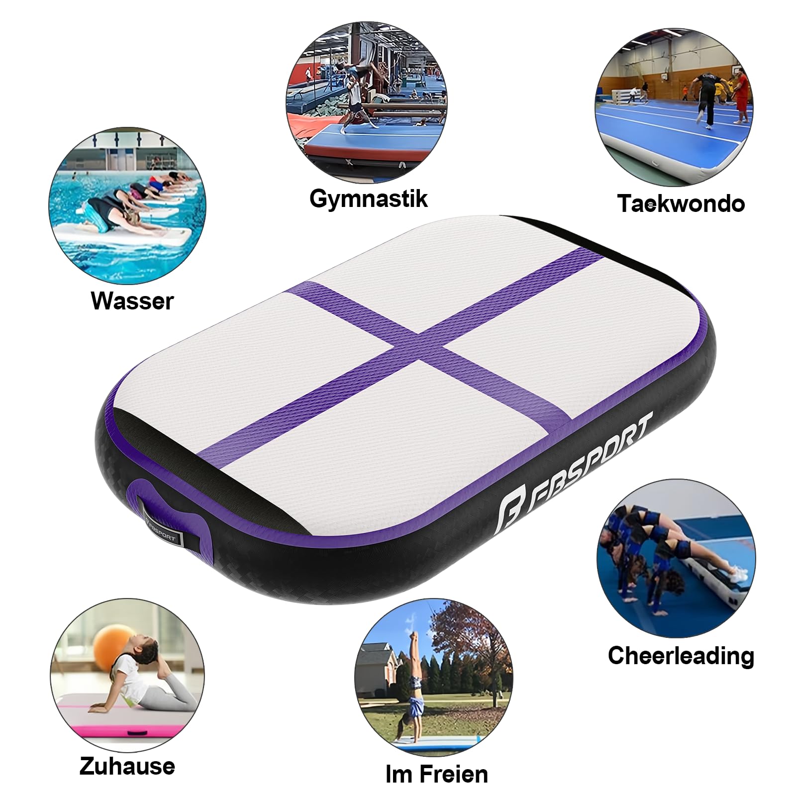 FBSPORT Airtrack Matte, 10/20cm Hoch Verdicken 60CM Tumbling Matte,Gymnastikmatte mit Luftpumpe,Trainingsmatte mit Tragetasche,Turnmatte für Zuhause, Outdoor,Yoga, Übungsgymnastik