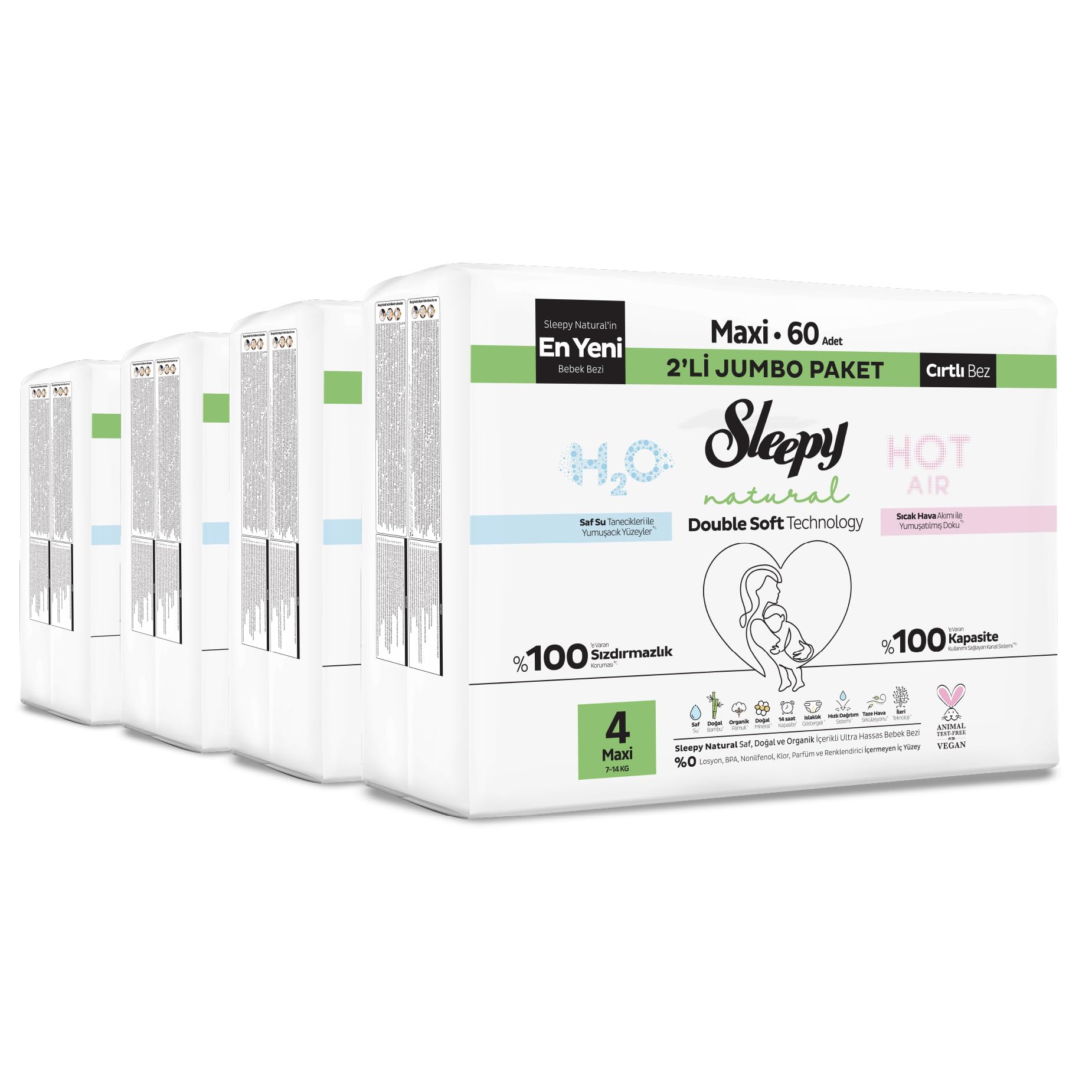 Sleepy Natural Double Soft Avantajlı Mega Paket Bebek Bezi 4 Numara Maxi 240 Adet