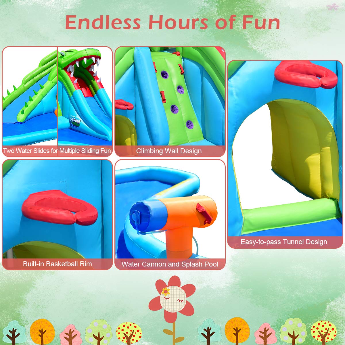 Costzon Inflatable Water Slide, 7 in 1 Giant Water Park w/Splash Pool