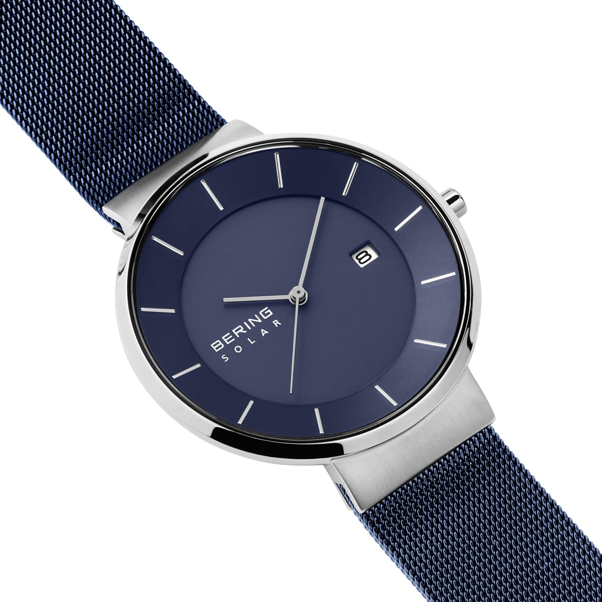 Bering Herren Solar Uhr | Armbanduhr 39 mm Edelstahlgehäuse und Zifferblatt | Milanaisearmband | Saphierglas | 5 ATM | 14639