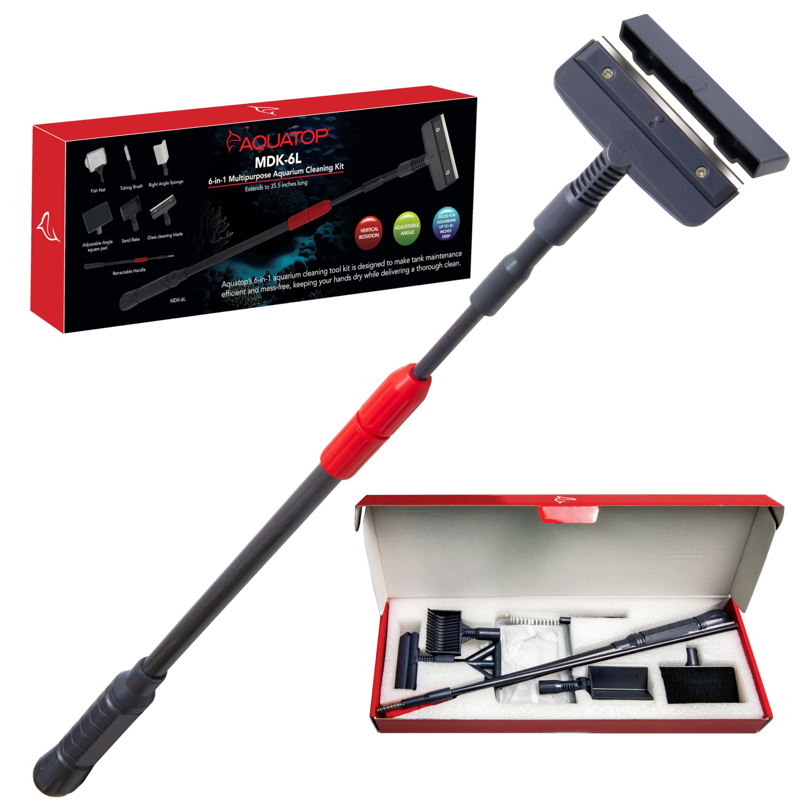 Aquatop 6-in-1 Aquarium Cleaning Kit with Extendable 35.5″ Handle