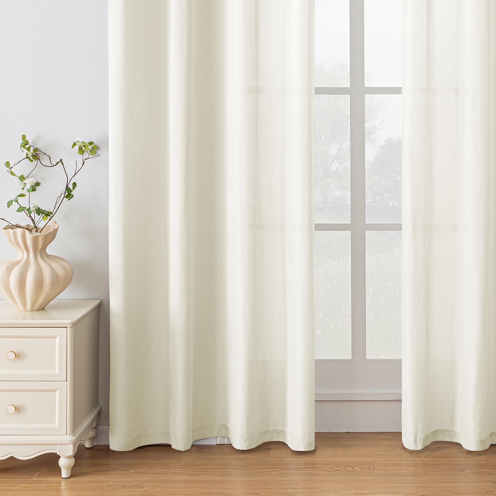 Ystyle Tende per Interni 2 Pezzi 140x245 CM, Tende Camera da Letto Soggiorno, Tende Moderne per Salotto Casa Finestra, Tenda Trasparenti Voile Semi Eleganti con Anelli, Beige