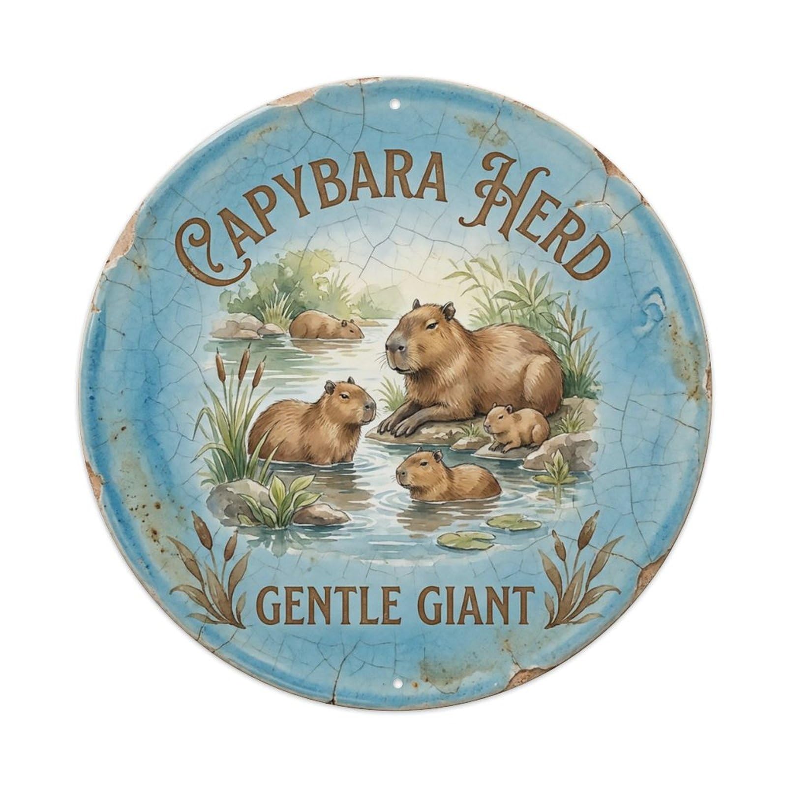 Cxhjca 8X8inch(20X20cm) Capybara Herd Gentle Giant Metal Tin Sign