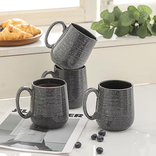 Miniatura 7 de Hasense Juego de 4 tazas de café gris oscuro, tazas de café de cerámica de 12 onzas, taza de café con mango grande para café, té, leche y cacao
