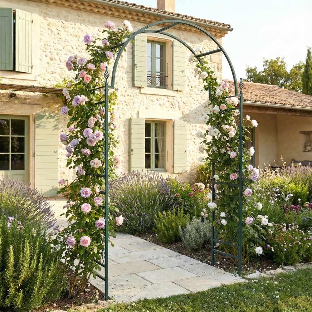 TERRE JARDIN - Arche de Jardin Métal pour Plantes Grimpantes - Arceau de Jardin avec Treillis et Fixations au Sol - Décoration Jardin Extérieur pour Rosiers, Roses et Végétaux Grimpants
