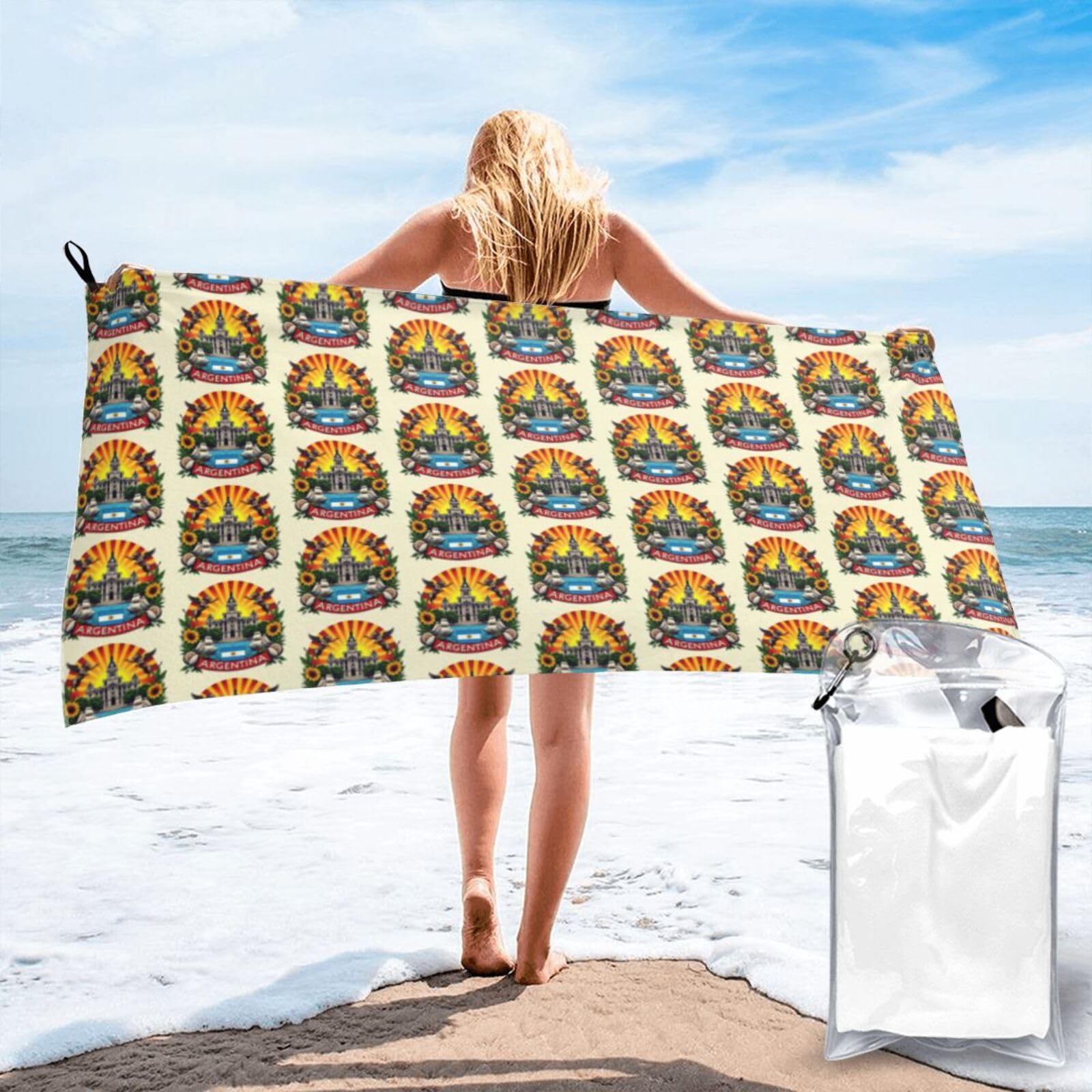 FHIZOAL Argentina Emblem With Sunflow Quick Dry Towel Microfibre Towel Super Absorbent Ultra Compact Gym Sports Beach Camping Travel