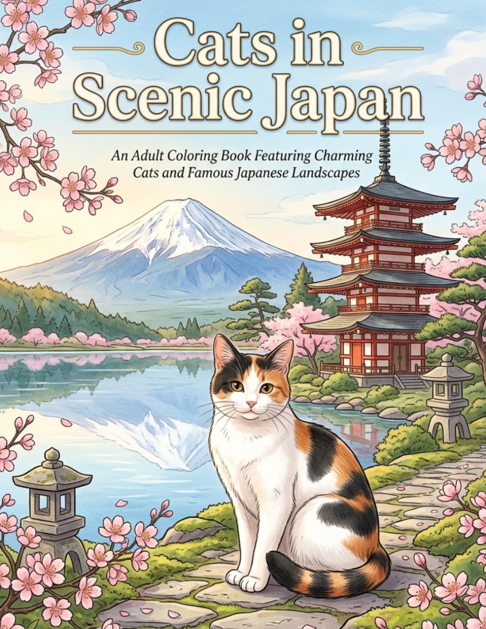 Cats in Scenic Japan: An Adult Coloring Book Featuring Charming Cats and Famous Japanese Landscapes
