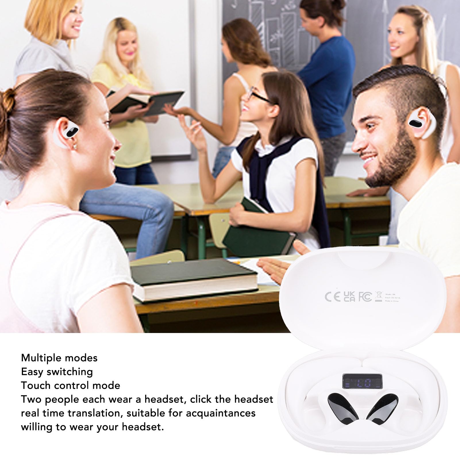 Fabater Auricolari Traduttori Multilingue Wireless con Cancellazione del Rumore per Viaggi D'affari, Chiamate Musicali, Auricolari Wireless per Traduzione AI per Viaggiatori D'affari (WHITE)