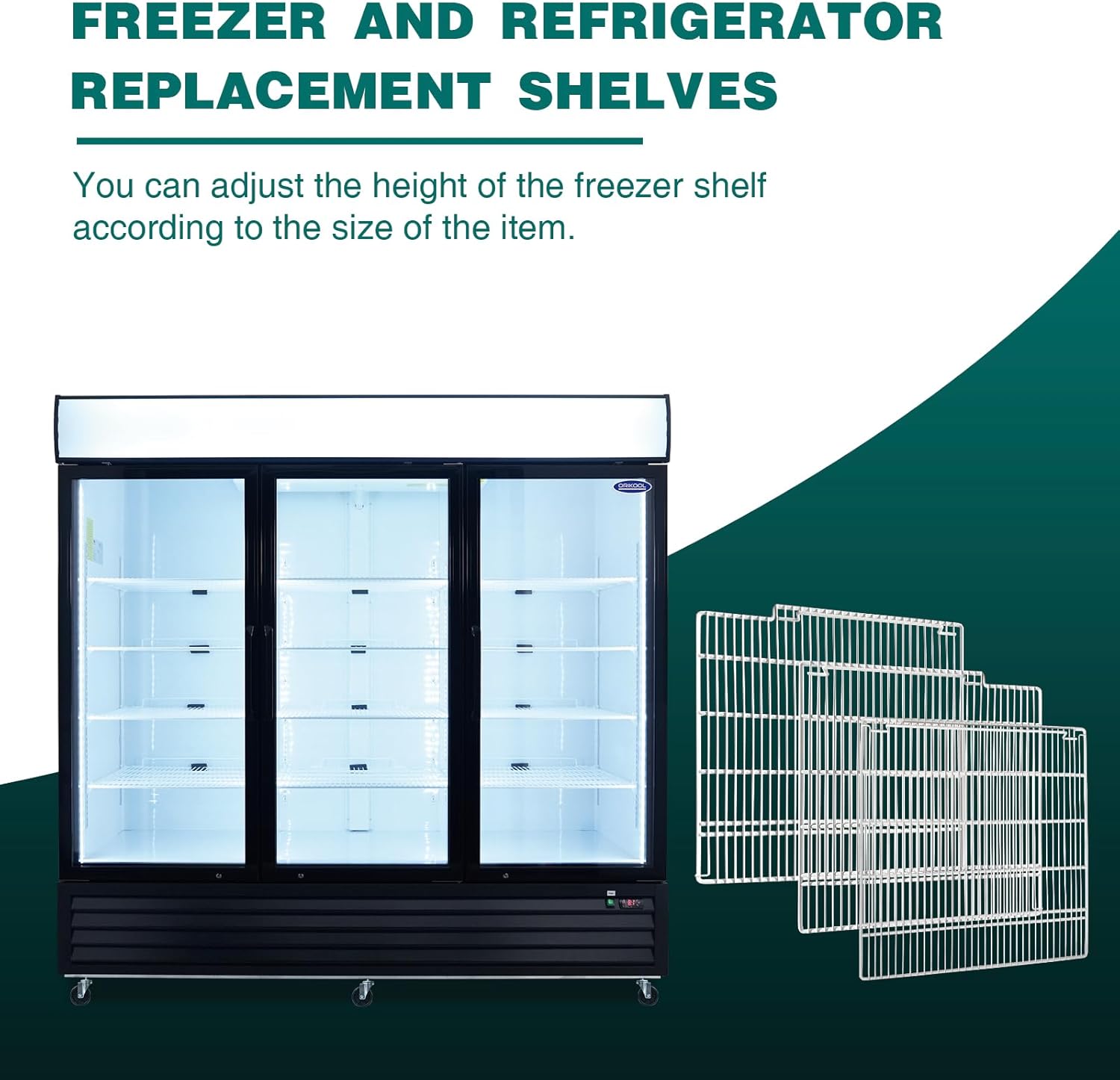Commercial Freezer and Refrigerator Replacement Shelves for Three-Door Freezers, Set of 3, Epoxy-Coated Gray Steel Wire Shelves