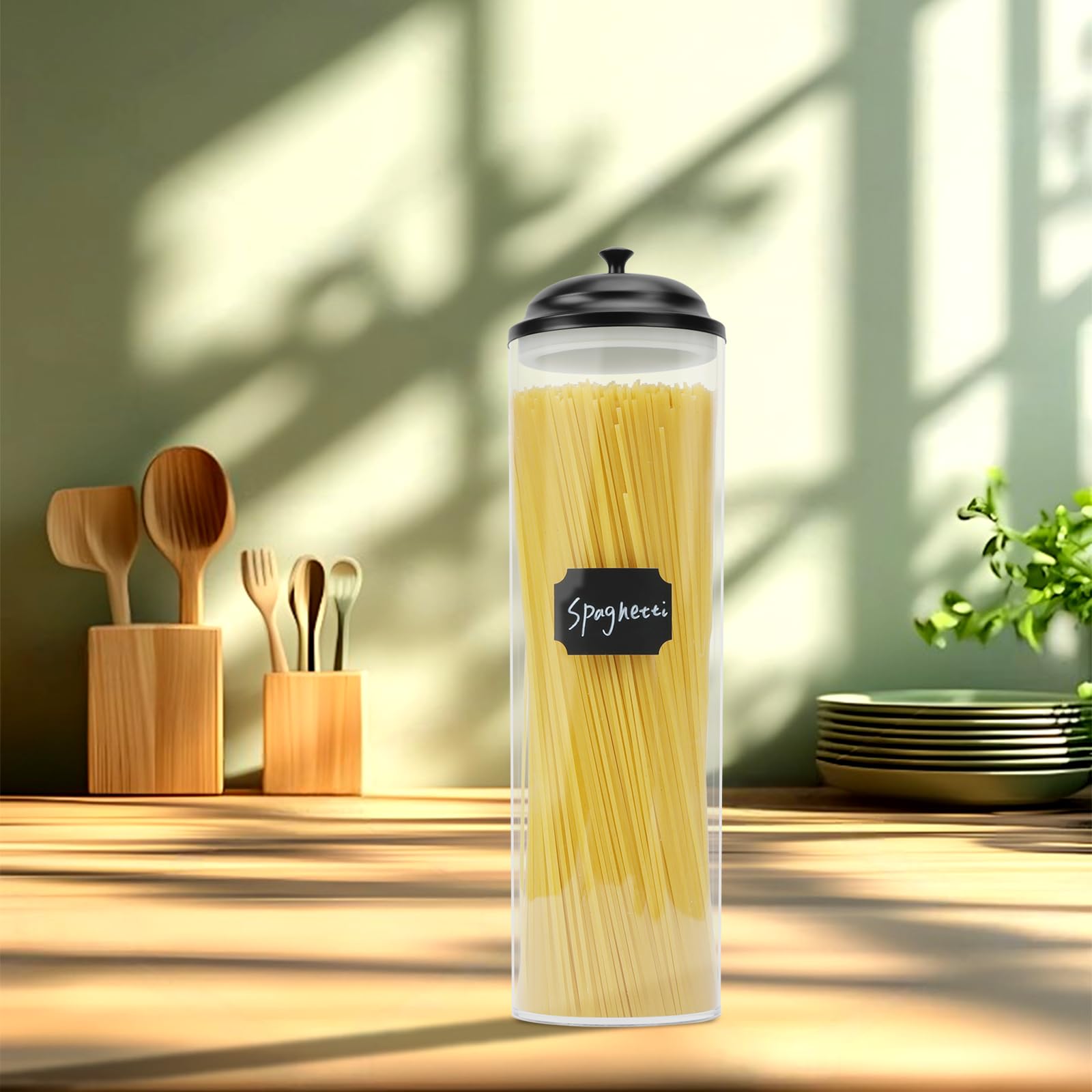 Contenedor de vidrio para almacenamiento de pasta espaguetis con tapas para cocina, tarros de almacenamiento de alimentos con tapas herméticas para azúcar, fideos, linguini, lasaña, granos de