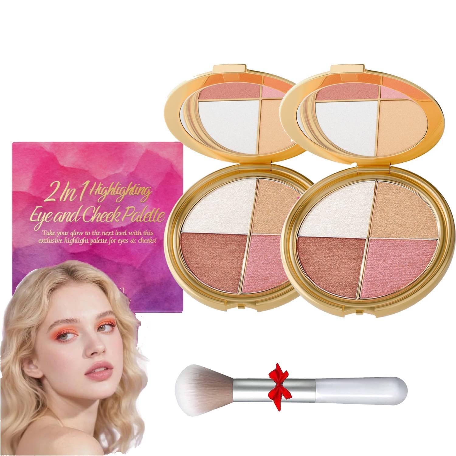 Glowjiu Glow Gallery Highlighting Eye & Cheek Palette Metallic Shimmer Eye & Cheek Palette Eyeshadow And Highlighter Makeup Makeup Palettes Contour Kit 4-in-1 Highlight Shades Makeup for Blush